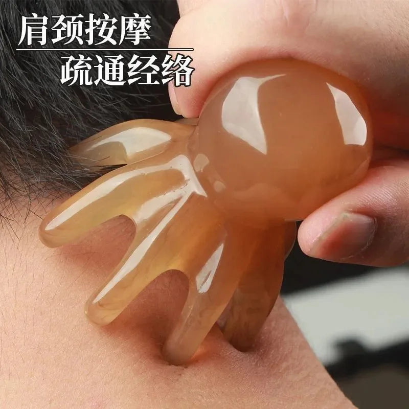 Octopus Head Massager Comb Head Meridian Manual Acupressure Tool Portable SPA Gua Sha Massage Comb
