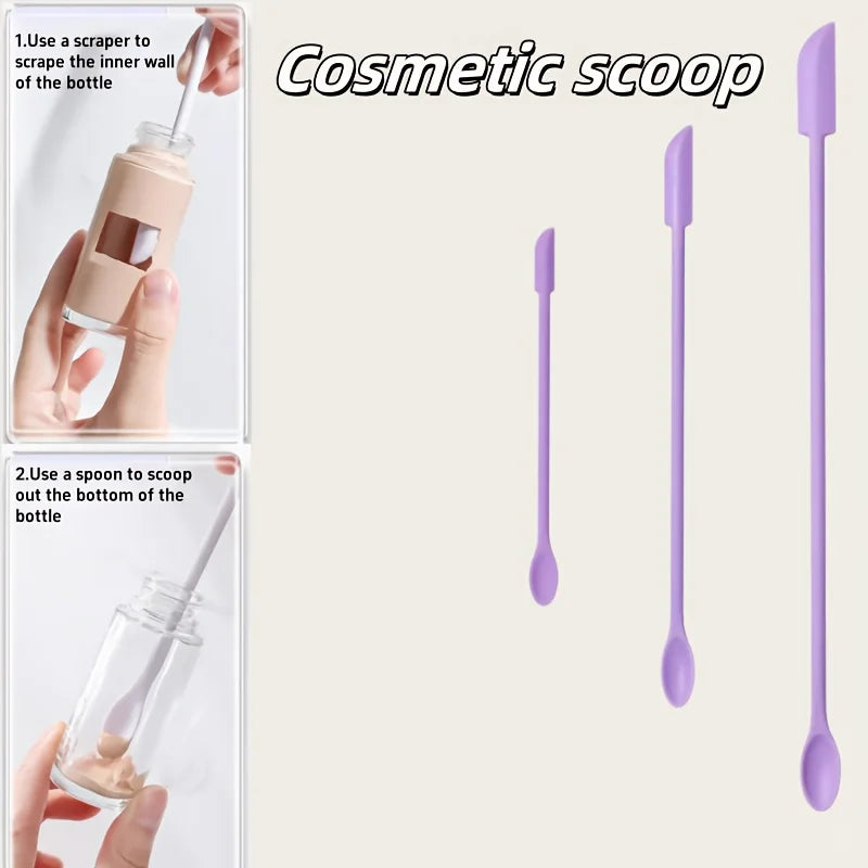 3pcs Reusable Silicone Spatulas, Eco-Friendly Cosmetic Jar Scrapers, Portable for Makeup Skincare, Easy Clean Travel Tool