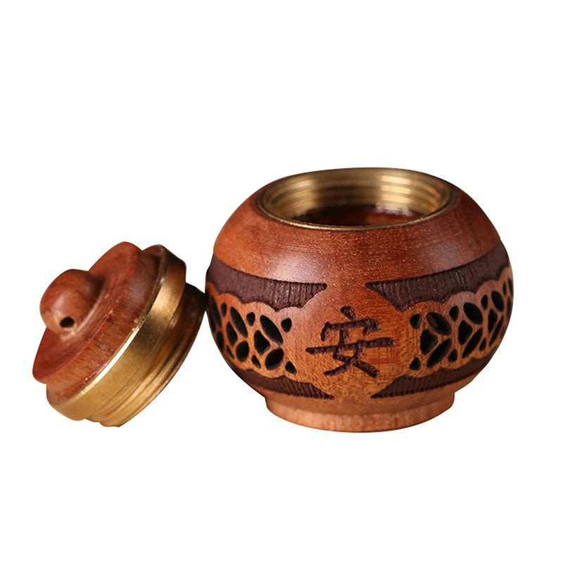 Natural Wood Lotus Shape Perfume Bottle Incense Expanding Mini Sandalwood Portable Sealed Jar Pendant Pomander Container