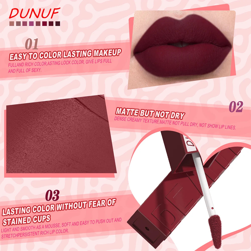 Matte Lip Gloss 8pc/set: Waterproof Lipstick Moisturizing Long Lasting Non-Stick Cup, Nude, Y2K Christmas Valentine's Day Gifts