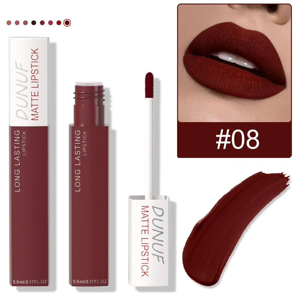 Non Stick Cup Liquid Lipstick Dark Purple Long Lasting Lip Gloss Matte Velvet Finish Resistant To Fading Waterproof Lip Cosmetic