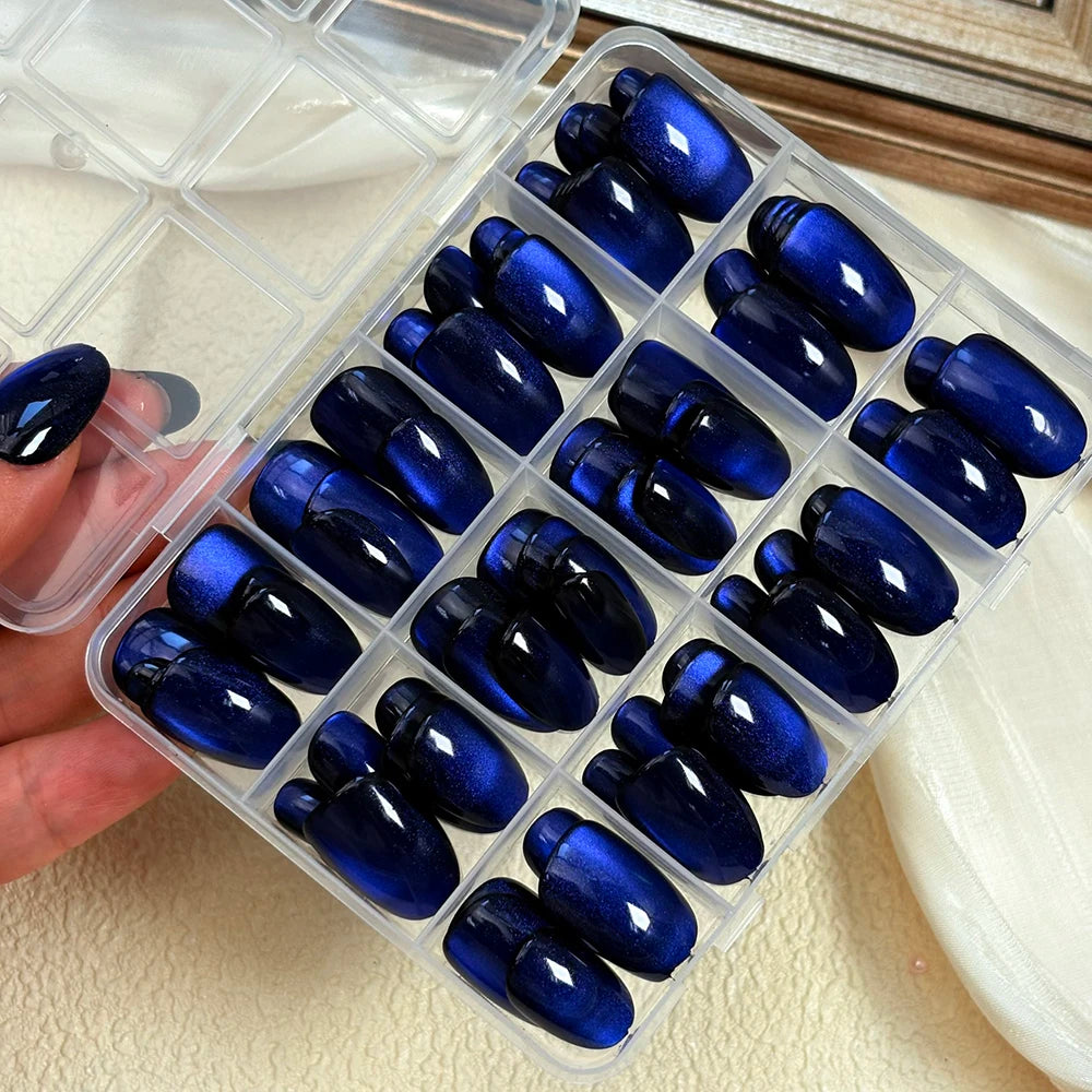 144Pcs/Box Nude Pink Cat's Eye Press On Nails Glossy Short Round Head Fake Nail Detachable Full Cover False Nailtip DIY Manicure