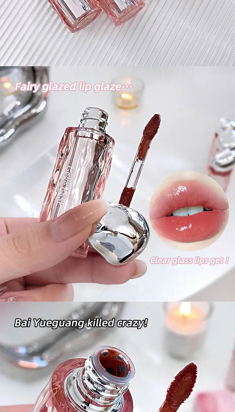 Crystal translucent lip glaze moisturizing water is not easy to fade natural color mouth red lip glaze
