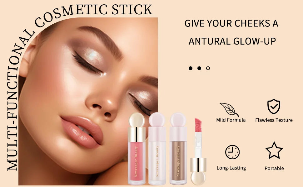 Liquid Highlighter + Liquid Blush + Liquid Contour for Face & Body, High Glossy Finish, Natural Glow Liquid Luminizer Makeup