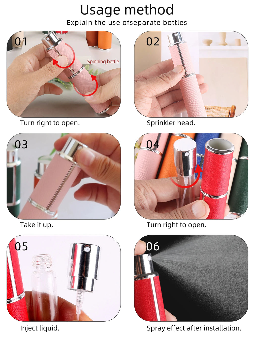 10ml rotary leather perfume bottle, empty refillable travel container, empty cologne bottle, portable spray bottle, pocket size
