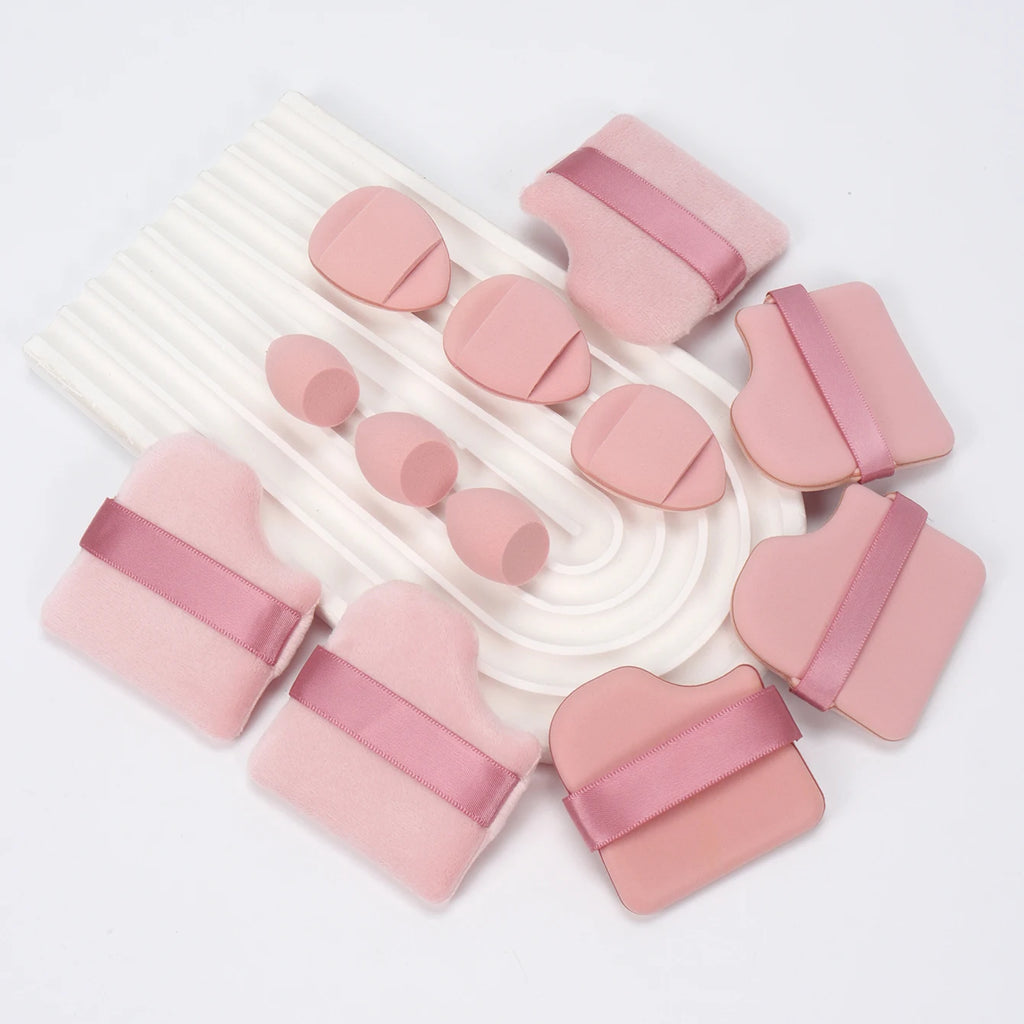 12-Piece All-Purpose Makeup Sponge Set, Made of 3 Loose Powder Puffs, 3 Mini Air Cushion Puffs, 3 Beauty Eggs and 3 Mini Beauty