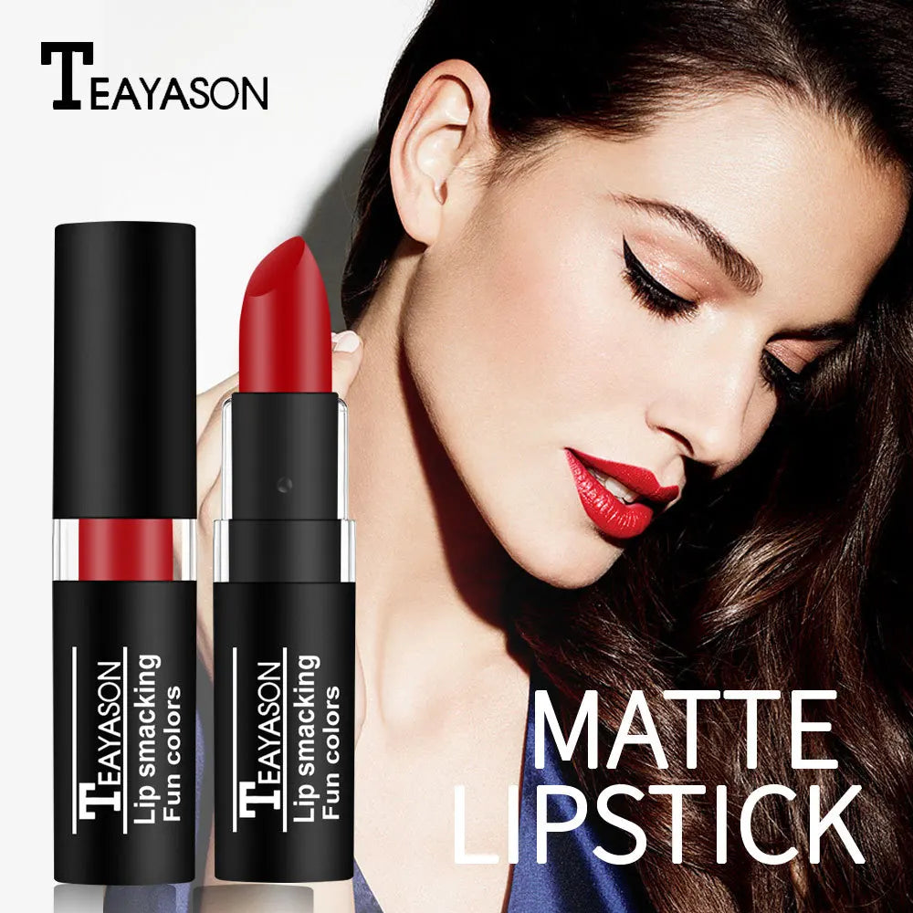TEAYASON Matte Lipsticks 12 Colors Waterproof Long Lasting Lip Stain Non-stick Cup Sexy Red Black Lipstick Pigment Lip Cosmetics