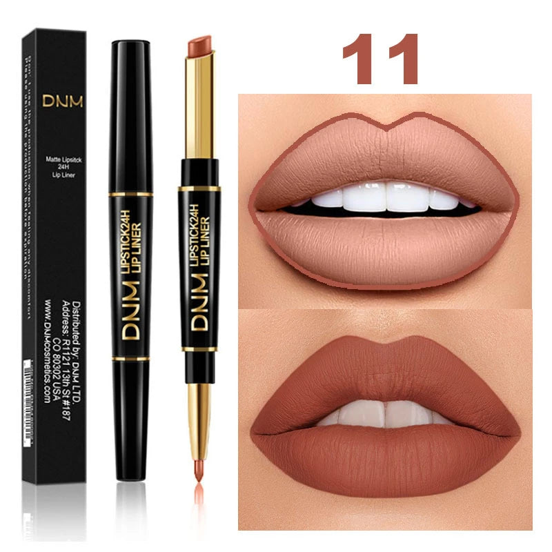 DNM 2 In 1 Matte Lipstick Pencil Double Head Lip Liner Pen Long Lasting Waterproof Lady Charming Nude Red Lipliner Pencil Makeup