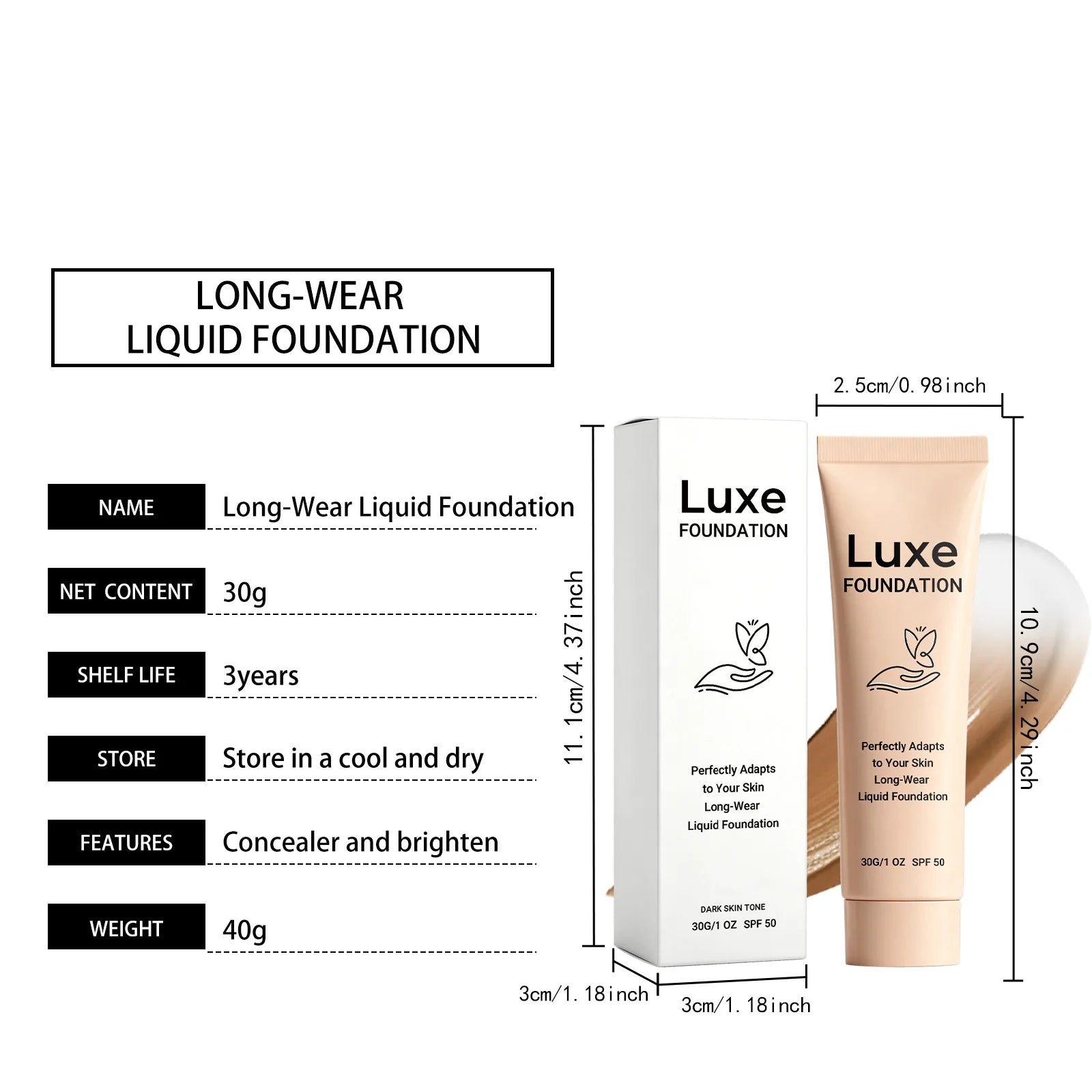 SPF 50 Color Changing Foundation Self Adjusting Adapt Skin Tone Conceal Face Fine Flaws Natural Invisible Skin Pores Makeup Base