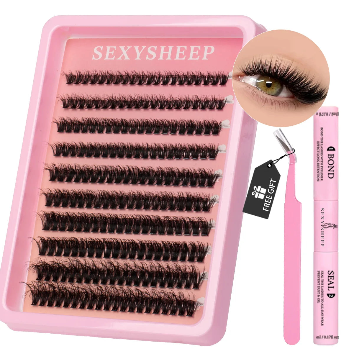 Lash Clusters Kit Cat Lashes with Lash Bond & Seal Cluster Eyelash Extensions Mix Styles Eyelash Clusters Kit DIY at Home Makeup