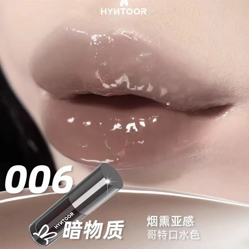 HYNTOOR Goth Lip Gloss Mirror Moist Nude Grey Black Silvery Fine Flash Low Saturation Lip Glaze Lasting Halloween Lip Makeup