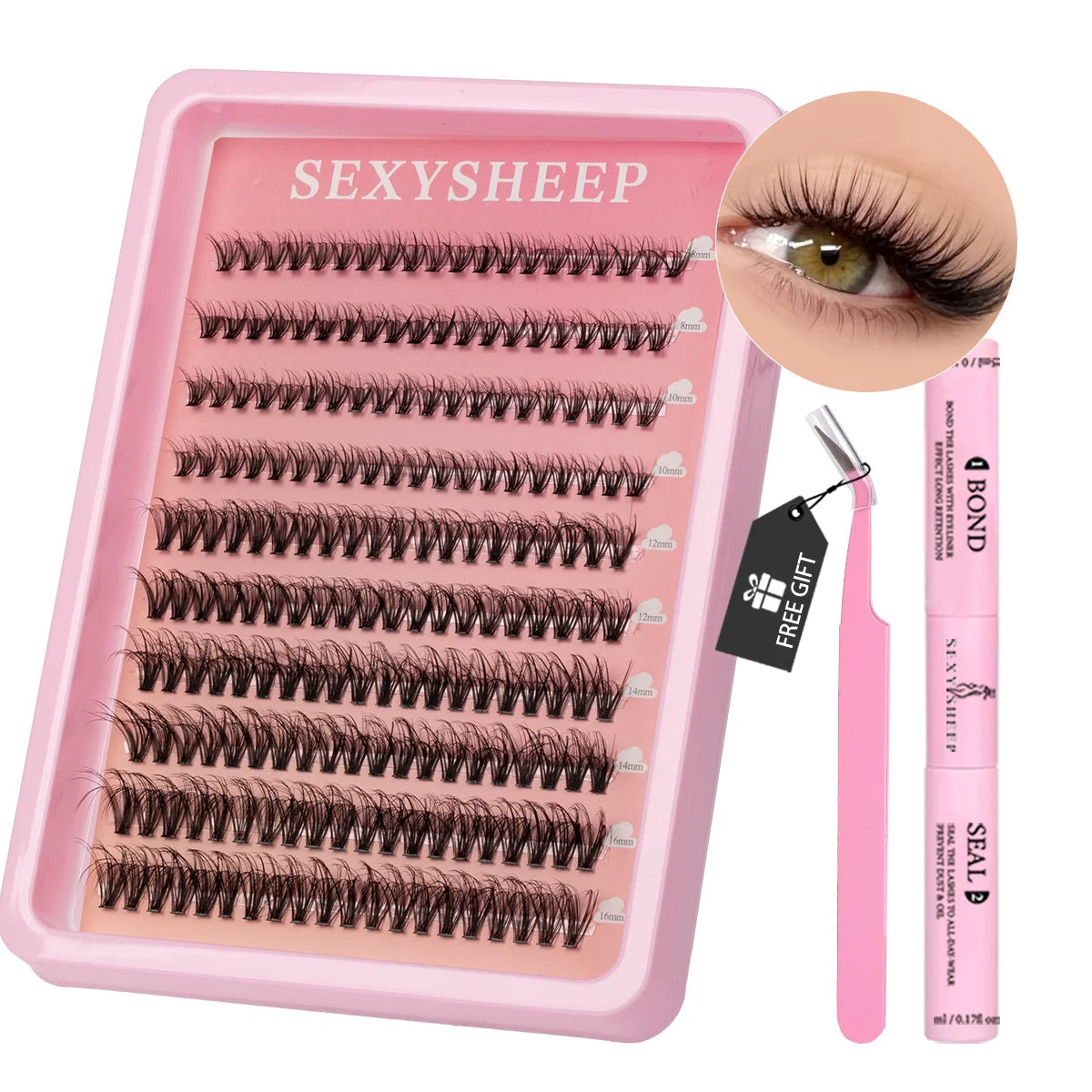 Lash Clusters Kit Cat Lashes with Lash Bond & Seal Cluster Eyelash Extensions Mix Styles Eyelash Clusters Kit DIY at Home Makeup