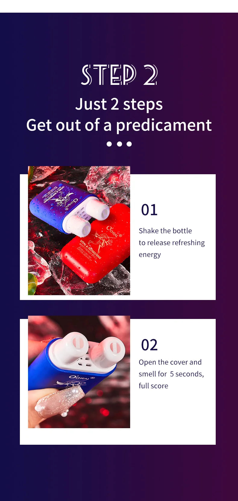 O'cheal Energy Stick Double Hole Energizing Energy Bar Fresh Mint Scent Refreshing Fatigue Relief Inhaler Energy Vapors Stick