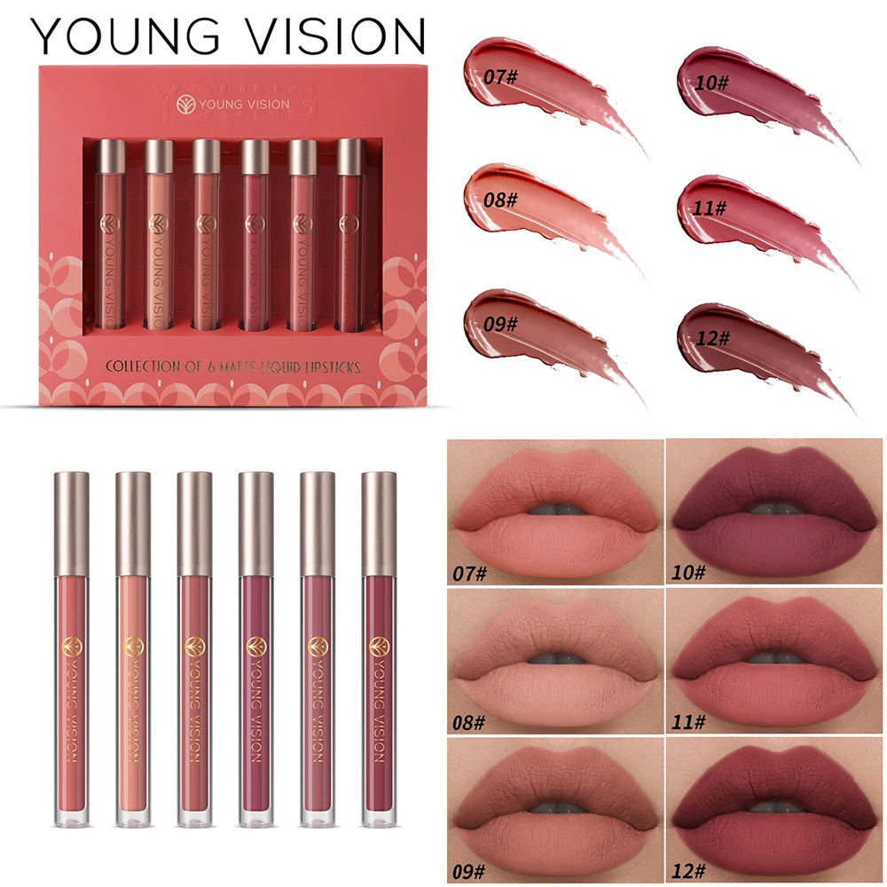 6pcs/pack lip gloss set, long-lasting non stick cup liquid lipstick velvet matte lip gloss