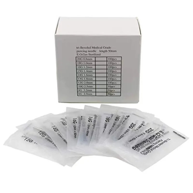 Disposable Sterile Body Piercing Needle 0.8/1 /1.2/1.4/1.6mm Stainless Steel for Ear Nose Belly Tongue Eyebrow Piercer Tools