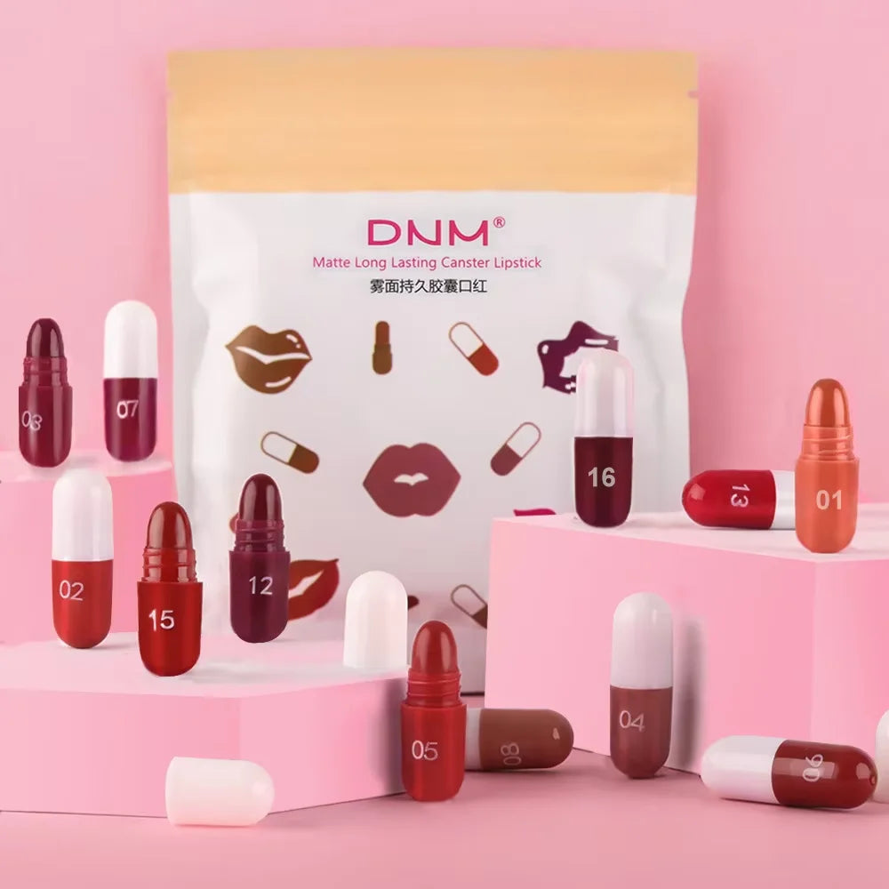 Set of 18 Colorful Capsule Lipstick Pills, Including Waterproof And Long-Lasting Lip Gloss, Sparkling Glitter Lipstick
