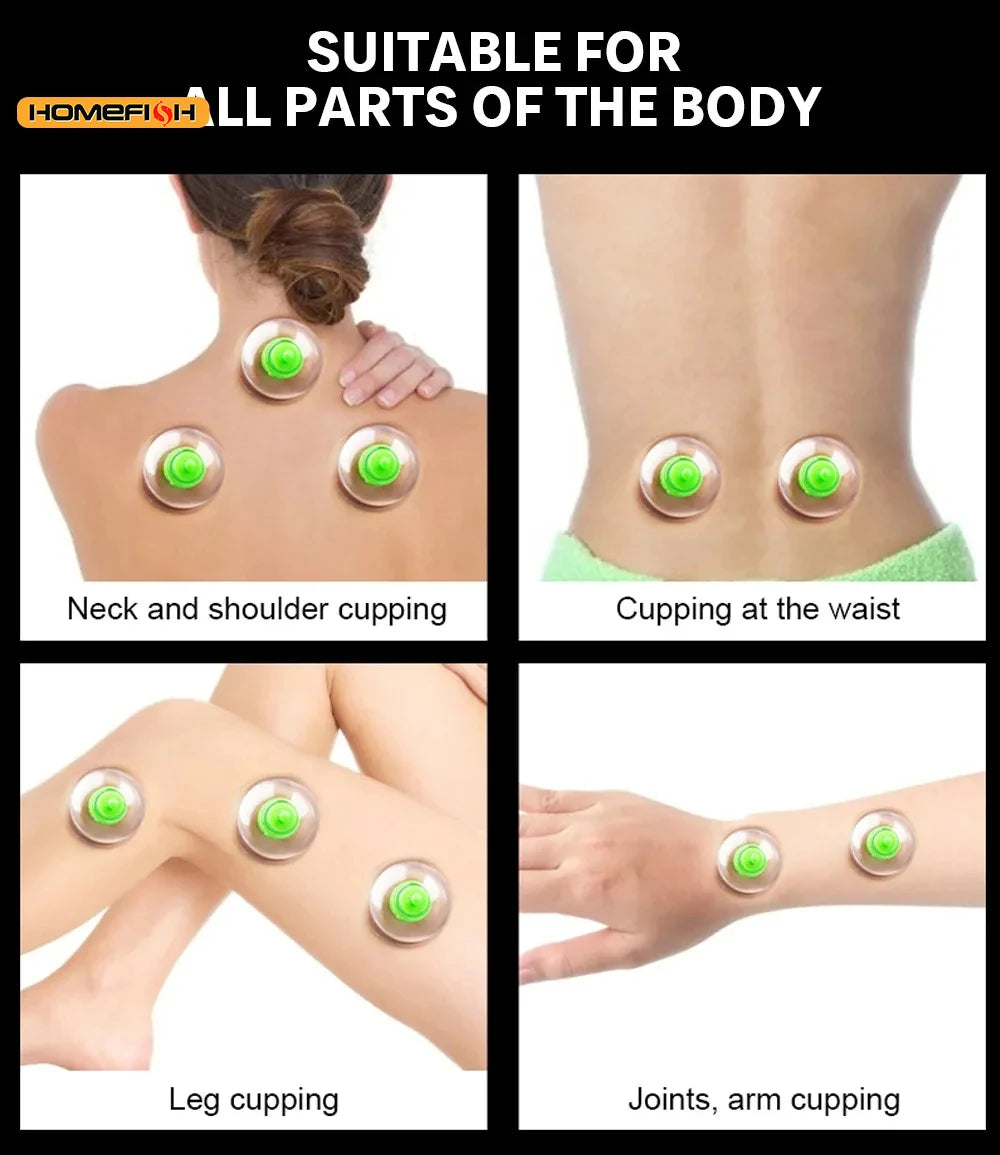 6 Suction Cups for Back-Vacuum Cupping Massage Kit w/ Pump Gun Body Massage Anti-Cellulite