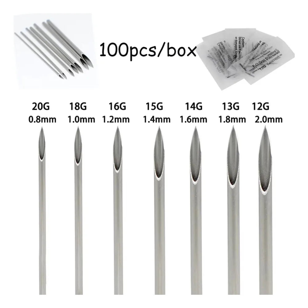 Audersigt  10/100pcs Body Piercing Needles 14G 16G 18G Stainless Steel Disposable Ear Nose Navel Nipple Lip Piercing Needle
