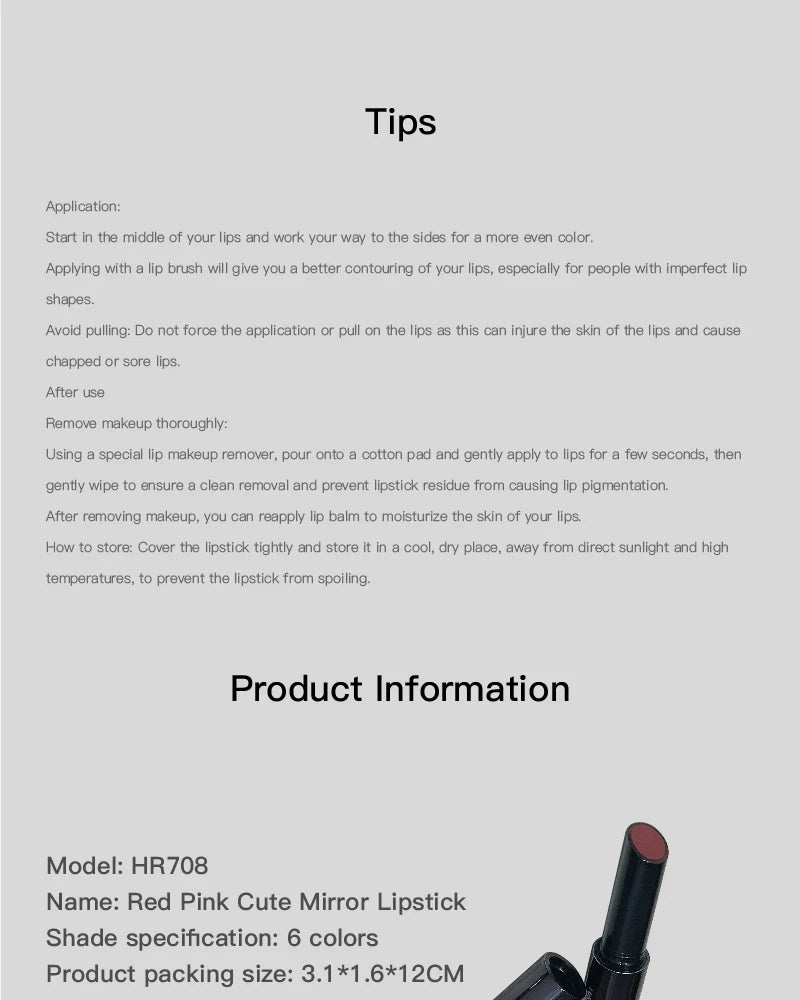 HERORANGE Push-button Mirror Lipstick Moisturizing Long-lasting Lip Glaze Lipstick