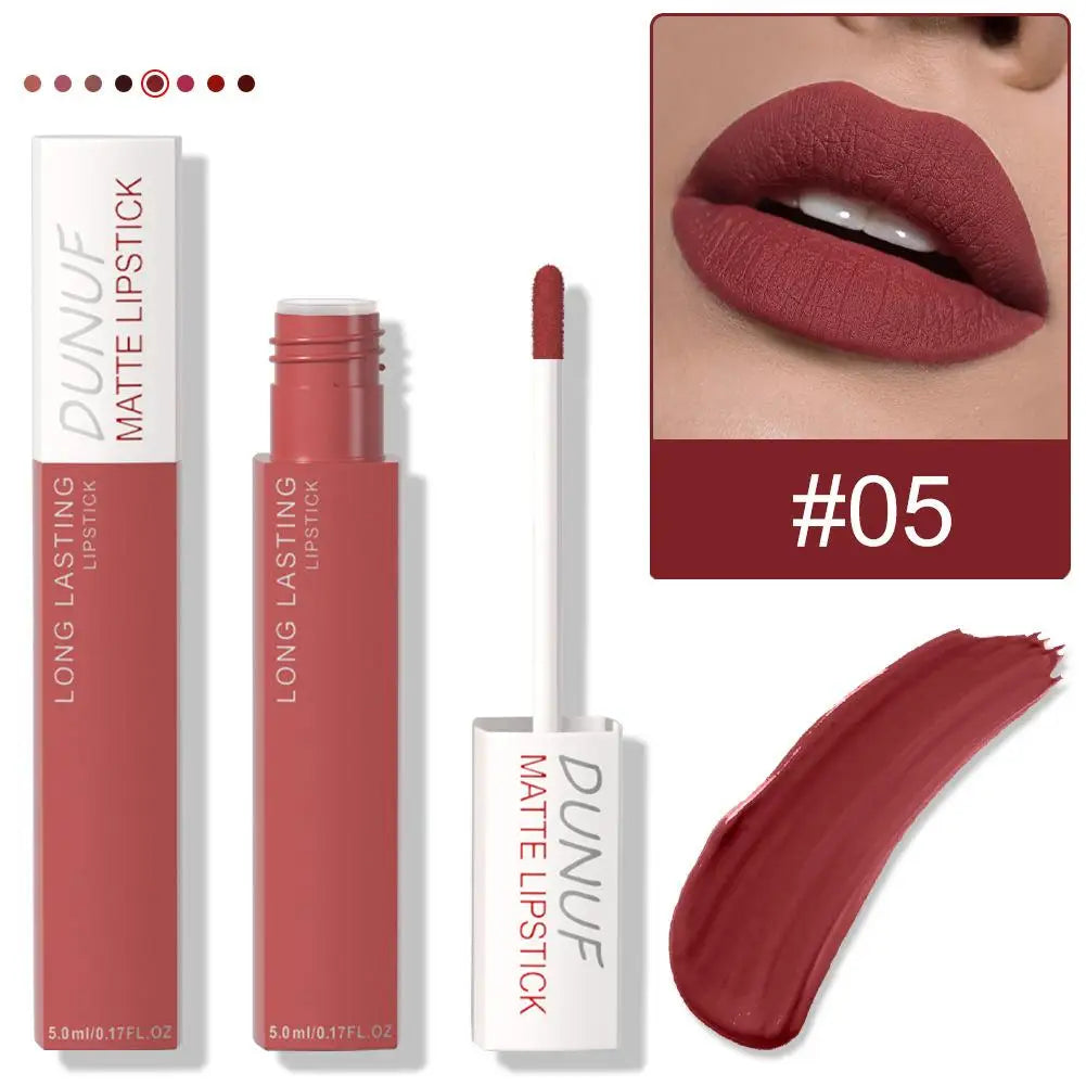 Non Stick Cup Liquid Lipstick Dark Purple Long Lasting Lip Gloss Matte Velvet Finish Resistant To Fading Waterproof Lip Cosmetic