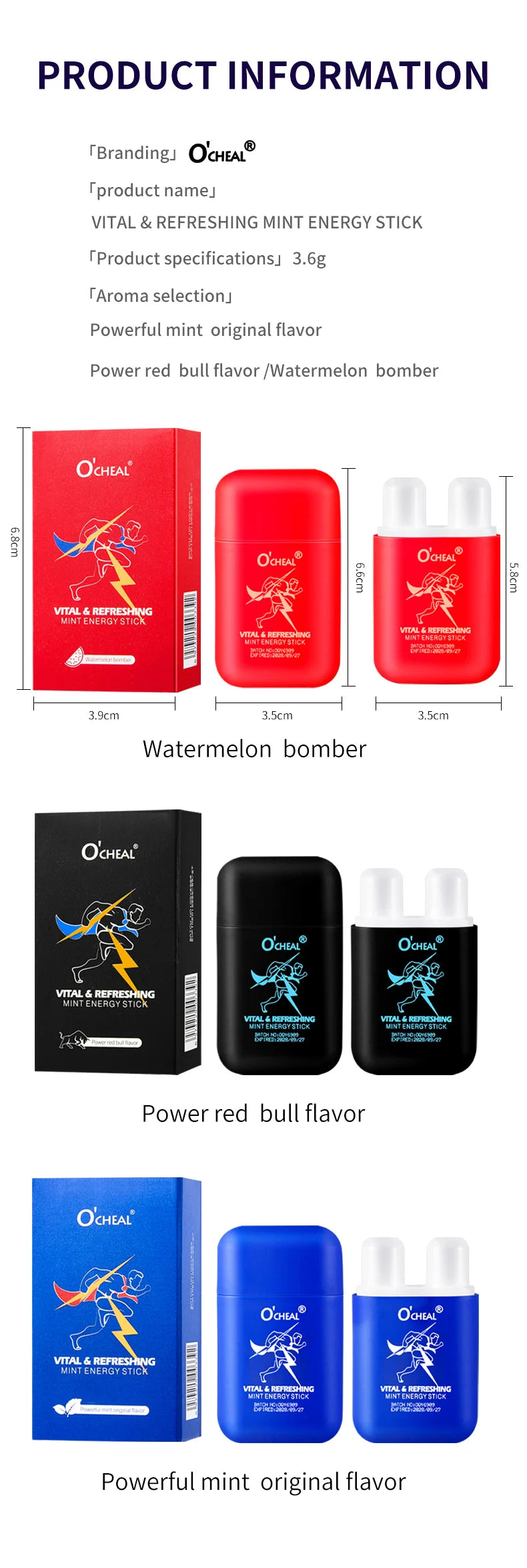 O'cheal Energy Stick Double Hole Energizing Energy Bar Fresh Mint Scent Refreshing Fatigue Relief Inhaler Energy Vapors Stick