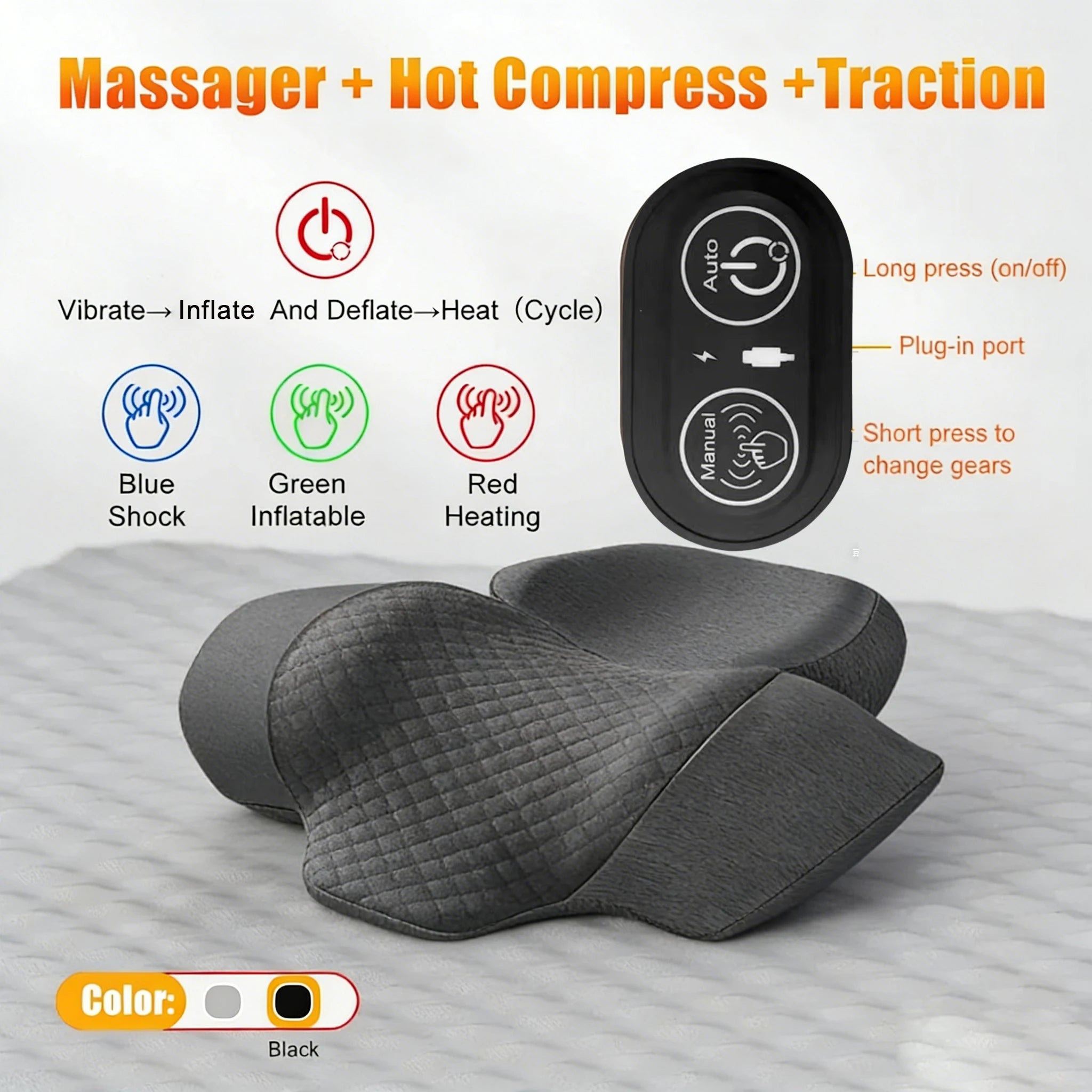 Electric Neck Massager Pillow Cervical Stretcher Heating Vibration Massage Back Traction Orthopedic Sleeping Pillows Support