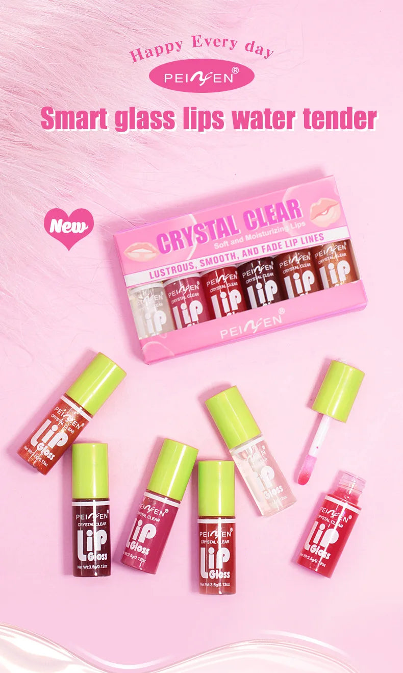 6 Pieces Glass Mirror Lip Gloss Set Hydrating Lightweight Lip Balm Glossy Shimmer Sheer Tint Peach Cherry Pink
