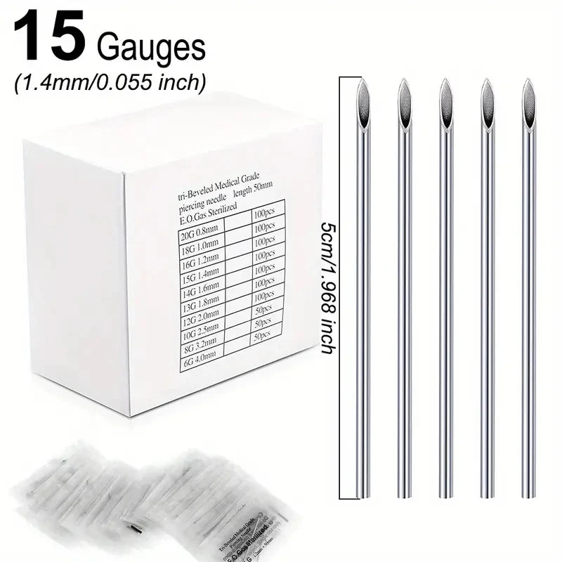 Disposable Sterile Body Piercing Needle 0.8/1 /1.2/1.4/1.6mm Stainless Steel for Ear Nose Belly Tongue Eyebrow Piercer Tools