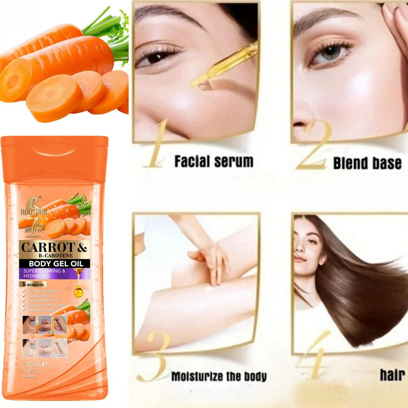 200ML CARROT B-CAROTENE BODY GEL OIL Moisturizing Essential Oil Body Oil Unisex Full Body Care Oil for Body, Face, Hand,