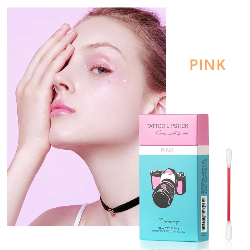20pcs Cigarette Cotton Swab Lipstick Tattoo Lipstick Non-Stick Long-Lasting Waterproof and Kiss-proof Lip Durable Lip Stain Set