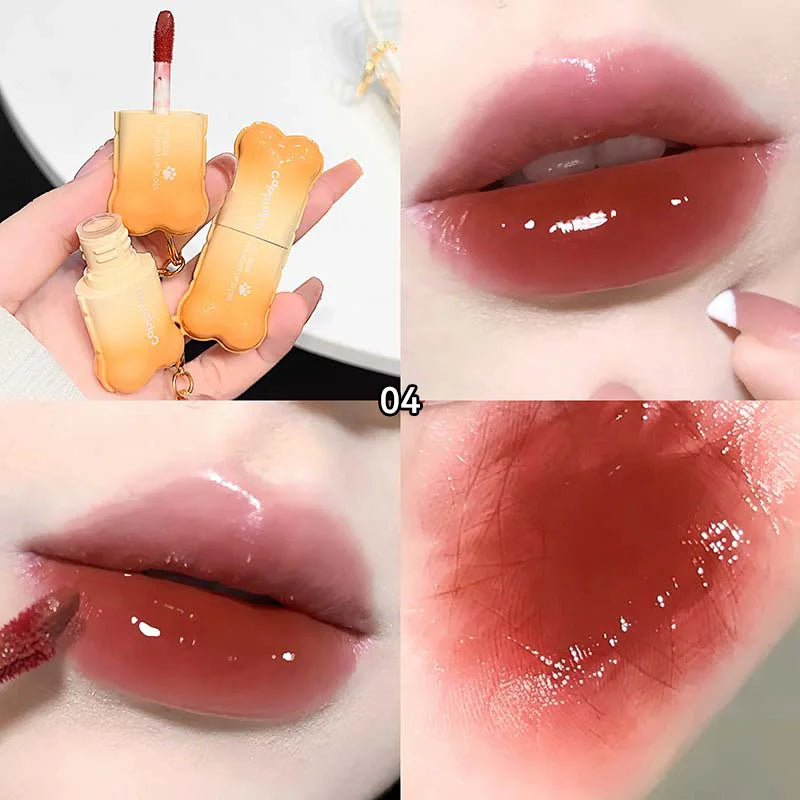 PINKCOCO Bear Doodle Mirror Lip Glaze — Long-Lasting Shiny Lip Gloss, Student-Friendly, Skin-Brightening Nude Lipstick