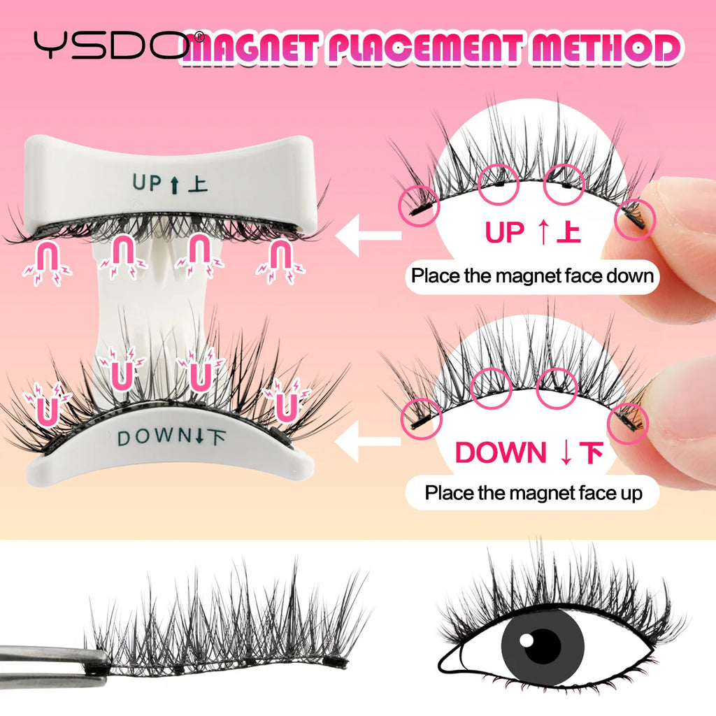 YSDO Magnetic Eyelashes Reusable Winged Magnetic 3D Mink Lashes Long-Lasting No Glue Needed False Eyelashes With Tweezer Makeup