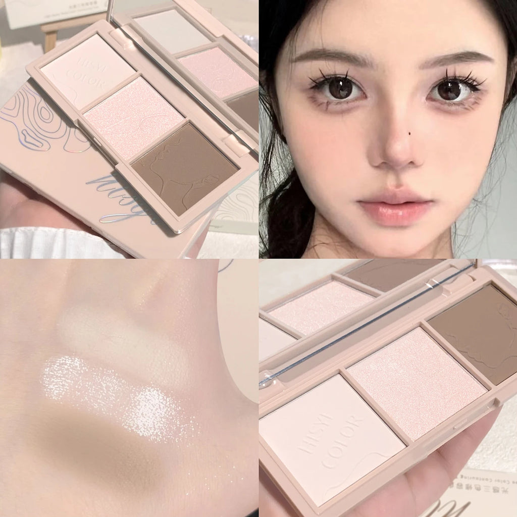 Light Sensation Three-Color Contour Powder, Pearlescent and Matte, 3D Highlight and Shadow Powder, All-in-One Palette