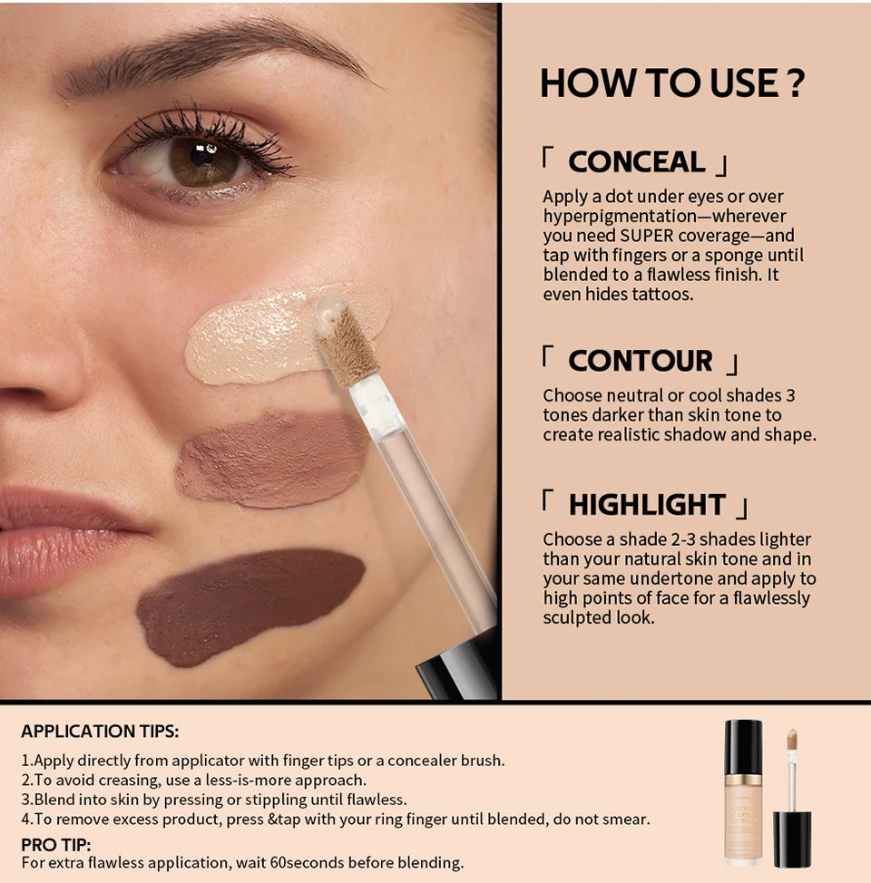 Long-lasting Coverage Concealer Matte Foundation Multi-Use Cream Oil Free Highlight and Retouch Face Makeup Products for Women