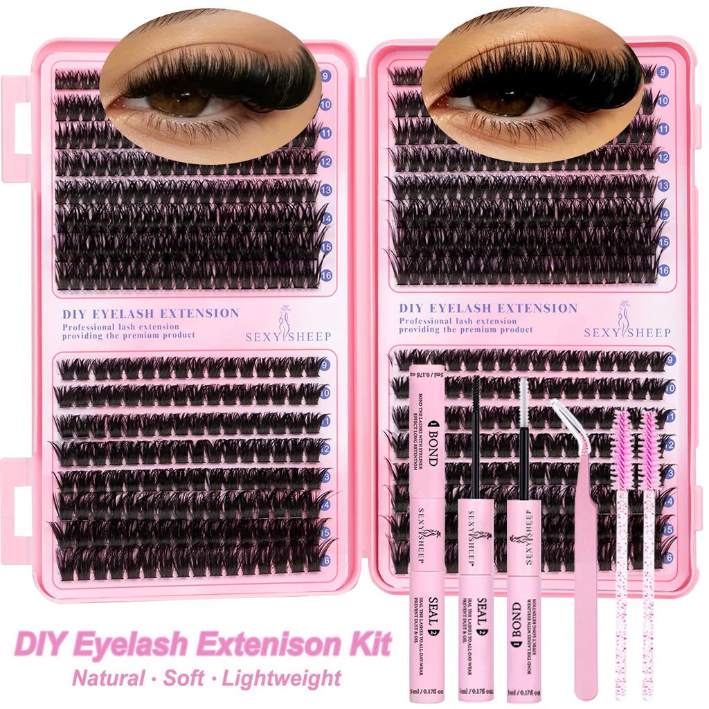 DIY Cluster Lashes Kit Individual Lashes 3D Faux Mink Lashes Wispy Eyelash Extension Soft Lashes Reuseable Makeup
