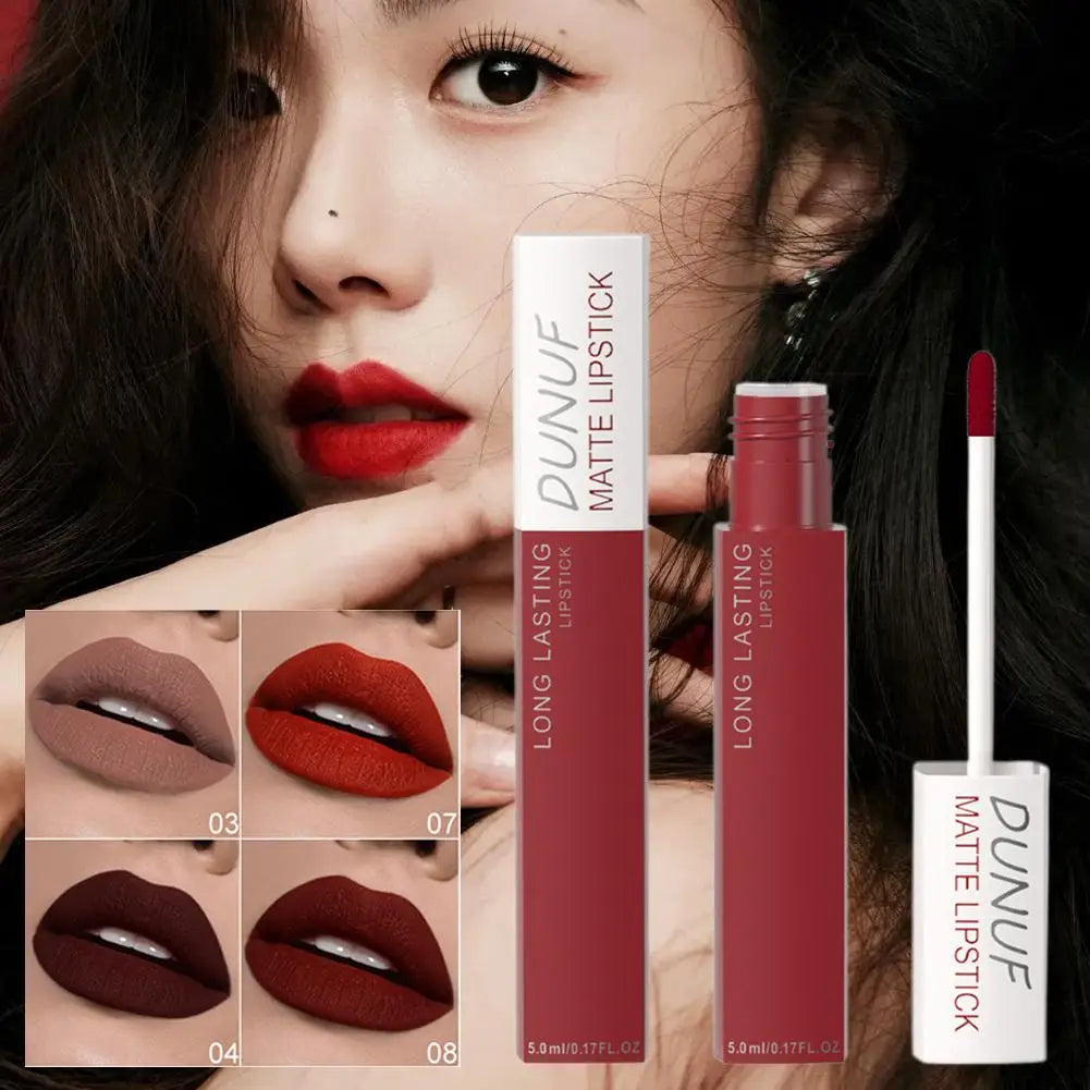 Non Stick Cup Liquid Lipstick Dark Purple Long Lasting Lip Gloss Matte Velvet Finish Resistant To Fading Waterproof Lip Cosmetic