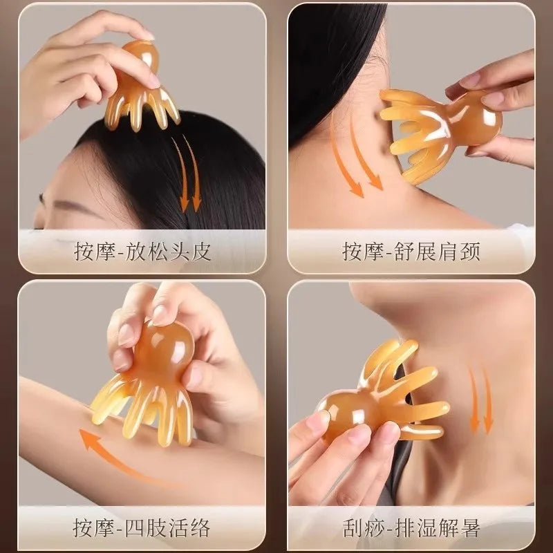 Octopus Head Massager Comb Head Meridian Manual Acupressure Tool Portable SPA Gua Sha Massage Comb