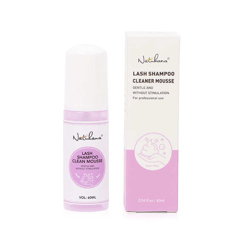 NATUHANA 60ml Gentle Lash Cleansing Mousse No Irritation Eyelash Shampoo for Extensions Grafting Makeup Remover Glue Cleanser