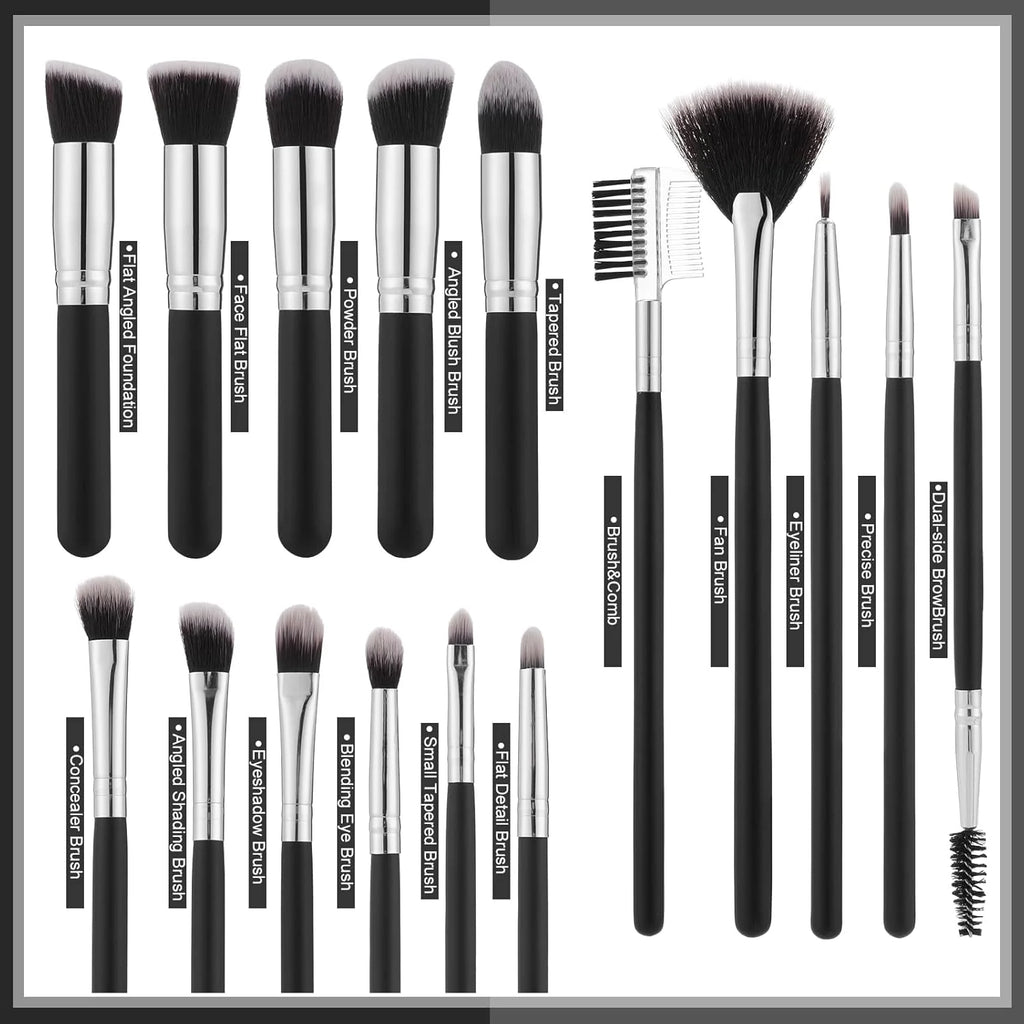 16Pcs Professional Makeup Brush Set Eye Shadow Contouring Foundation Highlight Setting Powder Blending Makeup Sponge Powder Puff