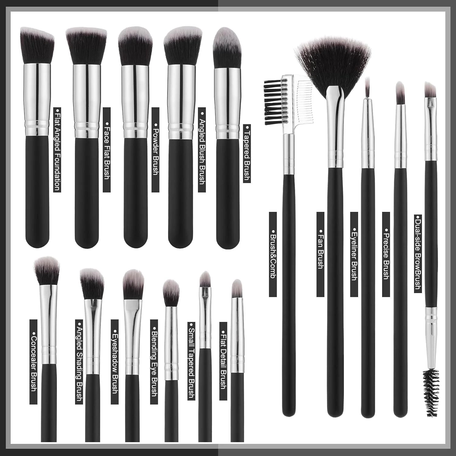 16Pcs Professional Makeup Brush Set Eye Shadow Contouring Foundation Highlight Setting Powder Blending Makeup Sponge Powder Puff