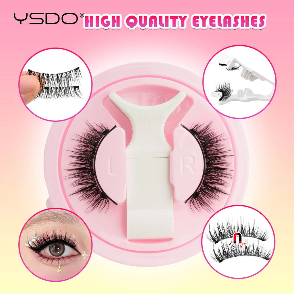 YSDO Magnetic Eyelashes Reusable Winged Magnetic 3D Mink Lashes Long-Lasting No Glue Needed False Eyelashes With Tweezer Makeup