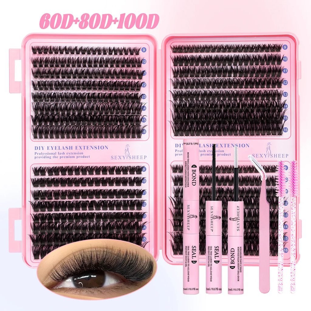 DIY Cluster Lashes Kit Individual Lashes 3D Faux Mink Lashes Wispy Eyelash Extension Soft Lashes Reuseable Makeup
