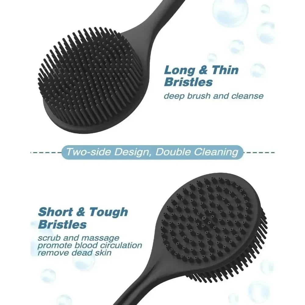 Silicone Long Handle Shower Brush Soft Haired Lazy Bath Tools Back Scrubber Sponge Exfoliating Skin Massager Bathroom Tools