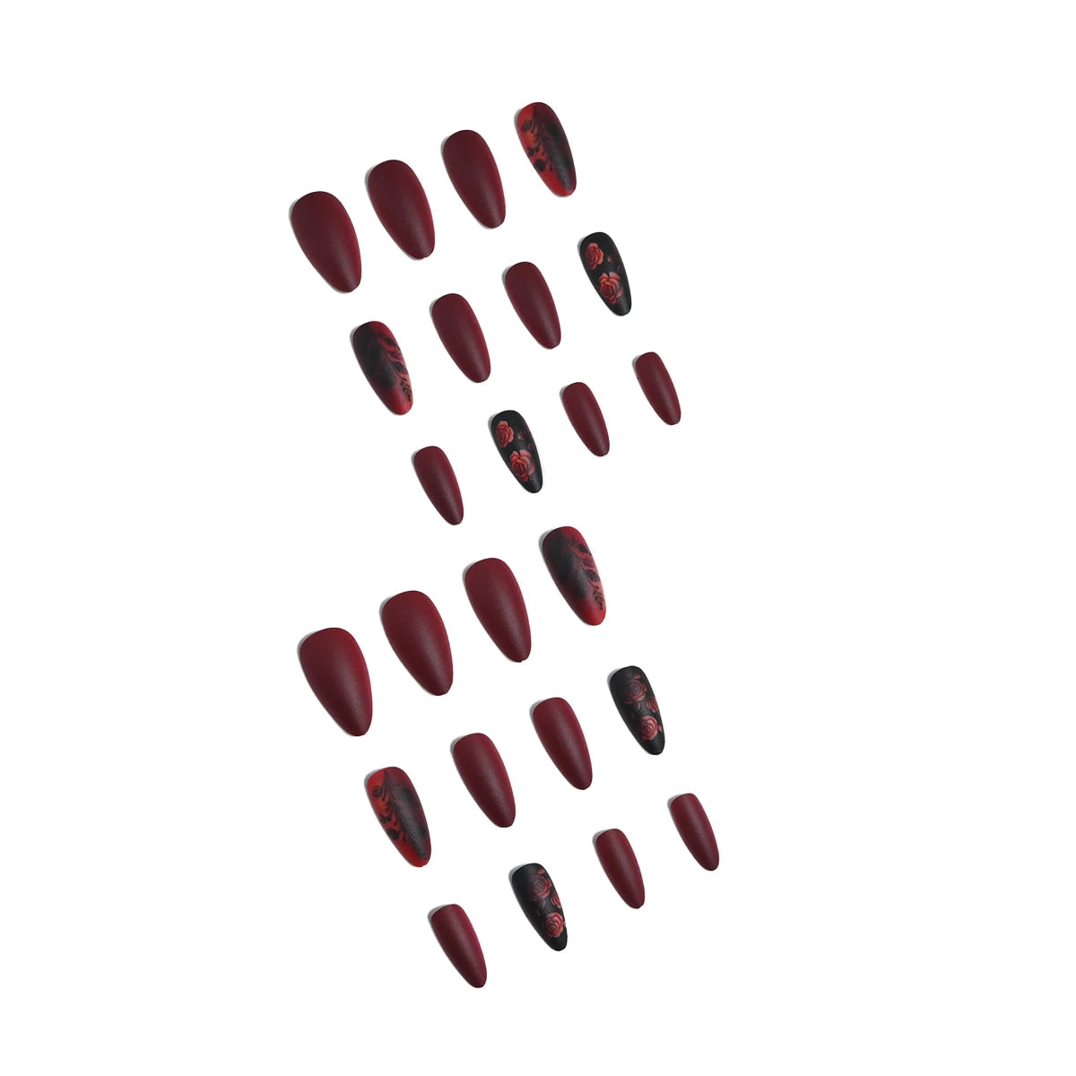 24 pieces of long almond-shaped pure red matte texture diamond-shaped check glitter French wear nail piece & 1 rub strip & 1 jel