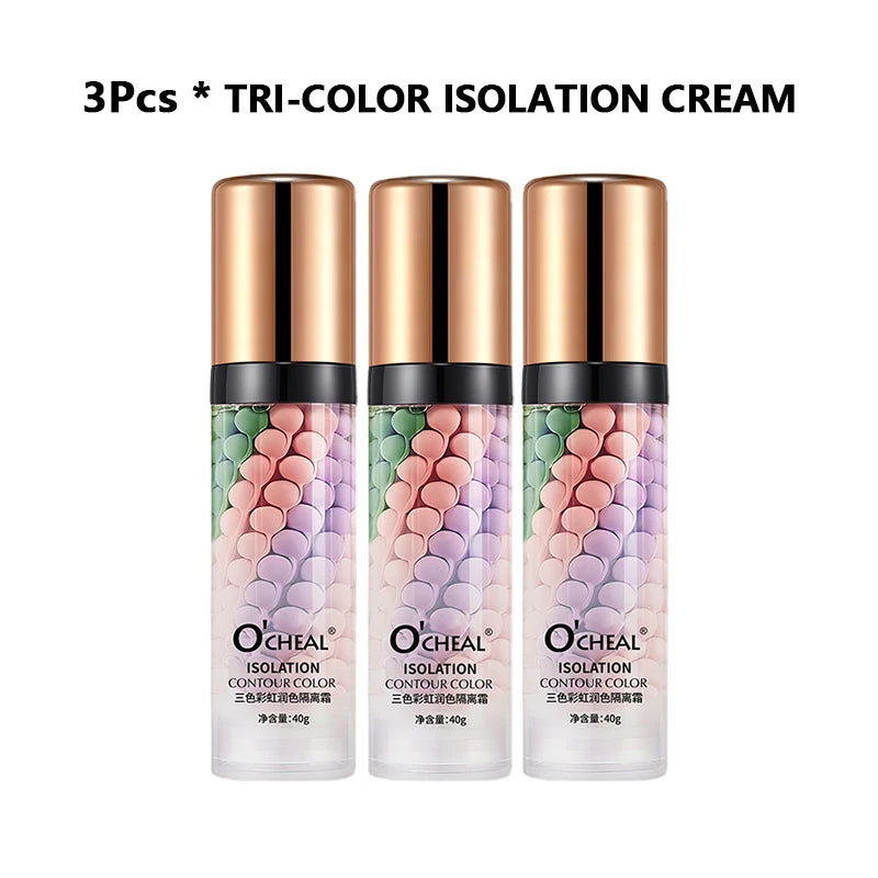 O‘’CHEAL One-Step Three Color Spiral Contour Isolation Primer Moisturizing Cream Face Care Corrector Foundation Makeup Cosmetic