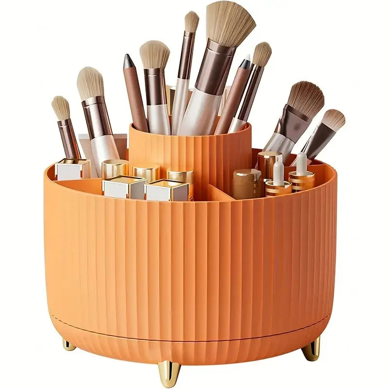 360° Rotating 5 Slot Makeup Brushes Holder Organizer Multi-Functional Desk Storage Cosmetics Storage for Vanity Desktop Bathroom
