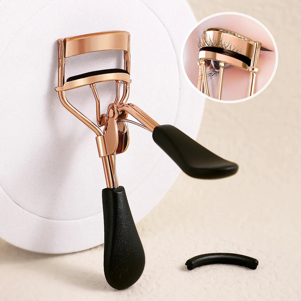 Portable Eyelash Curler with 15 Silicone Pads and Stainless Steel Eyelash Curler, Used for Eyelash Extensions and Curling Tools
