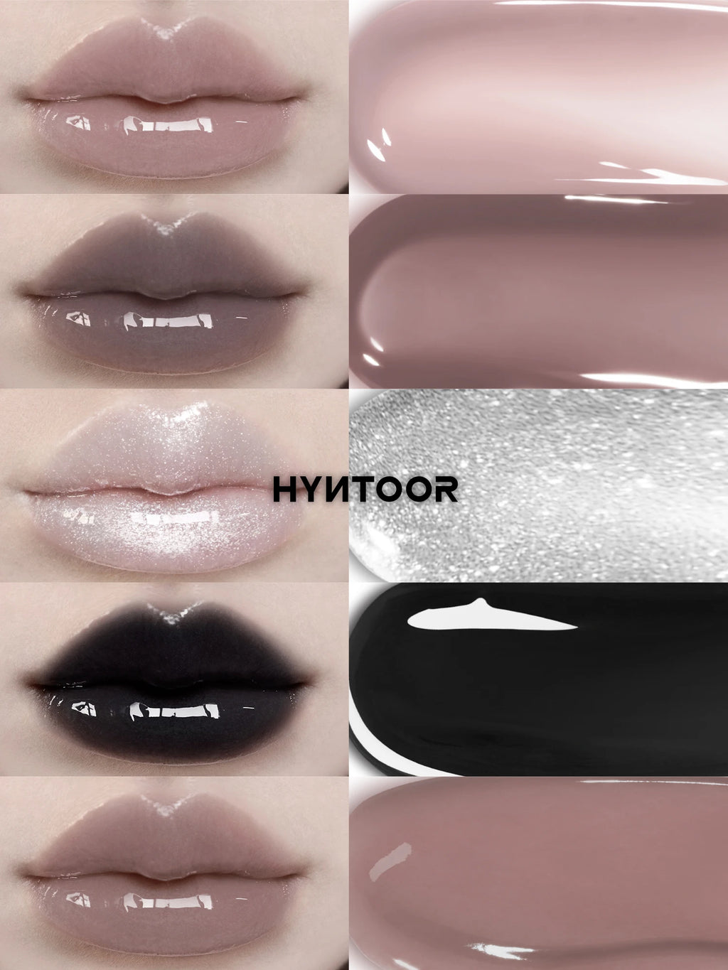 HYNTOOR Goth Lip Gloss Mirror Moist Nude Grey Black Silvery Fine Flash Low Saturation Lip Glaze Lasting Halloween Lip Makeup