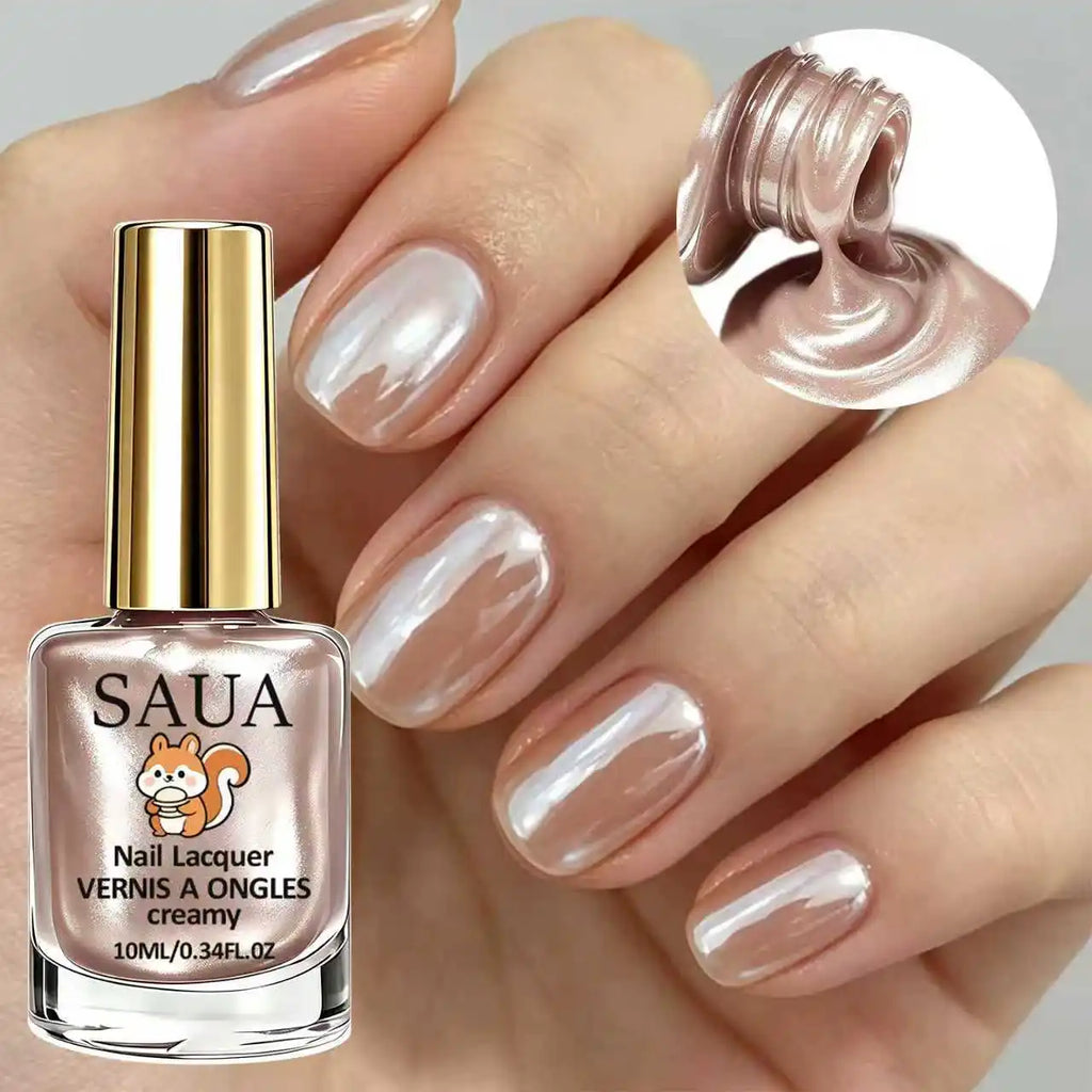 10ML Champagne Color Nail Polish, Fast-Drying, No UV Lamp Needed, Pearl Cream Texture, High Gloss,For Daily Use and Parties
