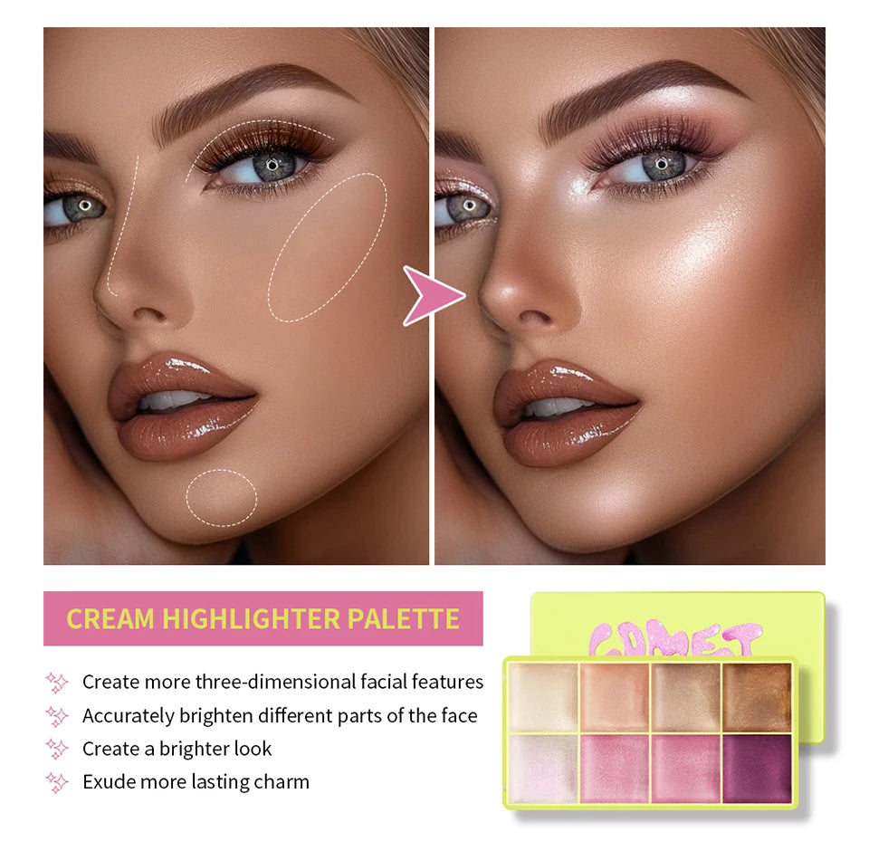 Curve Case Cream Eyebrow Cream Blush Highlighter Palette Matte Shimmer Finishes Shadow Tones Long-Lasting Cosmetics